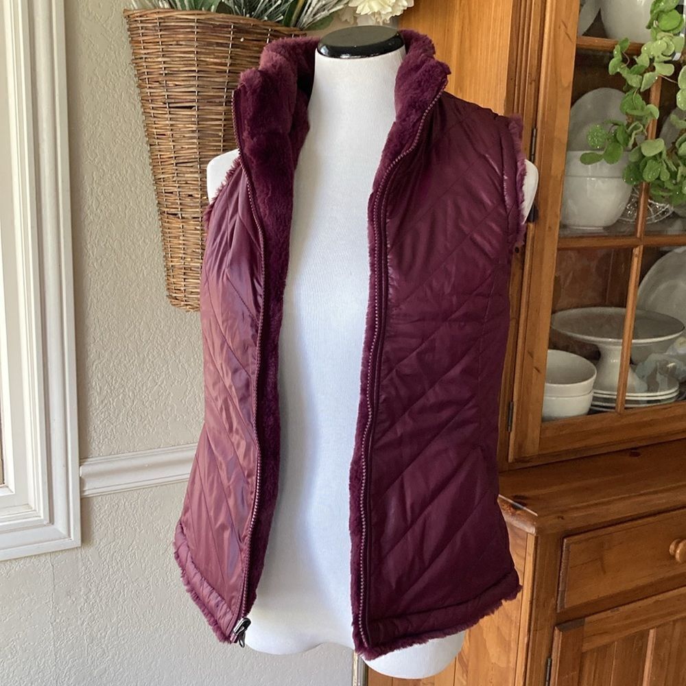 Original Nicole Miller Reversible Faux Fur Puffer Full Zip Vest Women’s M EUC - Picture 6 of 12